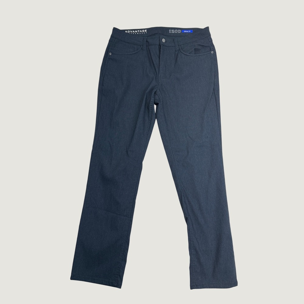 IZOD Advantage Performance Pants Mens 34x30 Navy Blue Straight Fit Stretch Chino